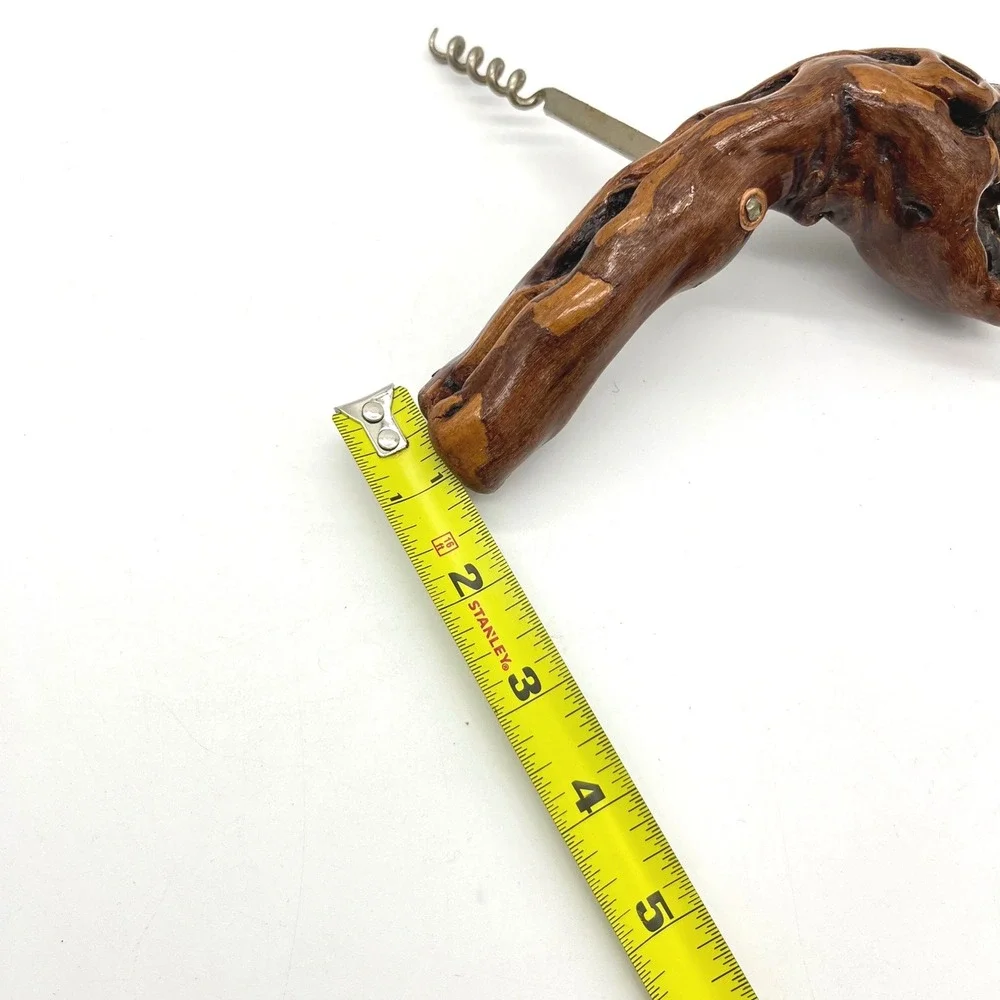 Vintage Handcrafted Gnarled Burl Wood Handle Corkscrew Rustic Wine Bottle Opener